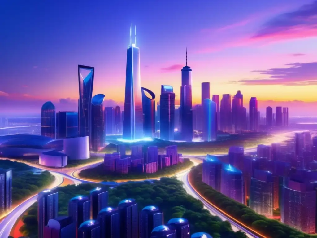 Ciudad futurista con rascacielos verdes Inversión en carbón en 2021: Ciudad futurista, sostenible y vibrante
