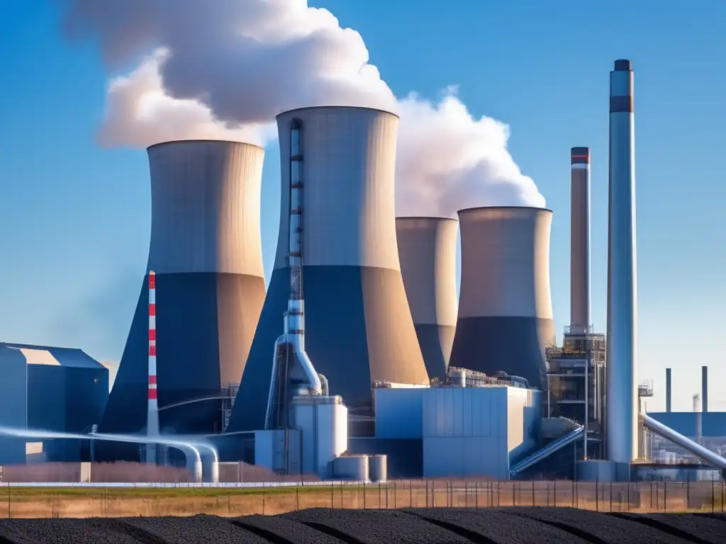 Planta de carbón moderna con arquitectura futurista Inversión en carbón en 2021: planta de energía moderna y futurista, humeante y tecnológica