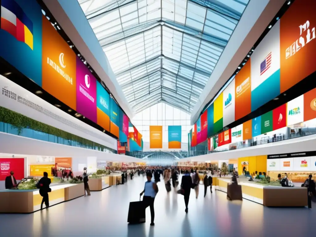 Feria comercial internacional: energía y dinamismo Acceso global a mercados internacionales en una feria comercial vibrante y moderna