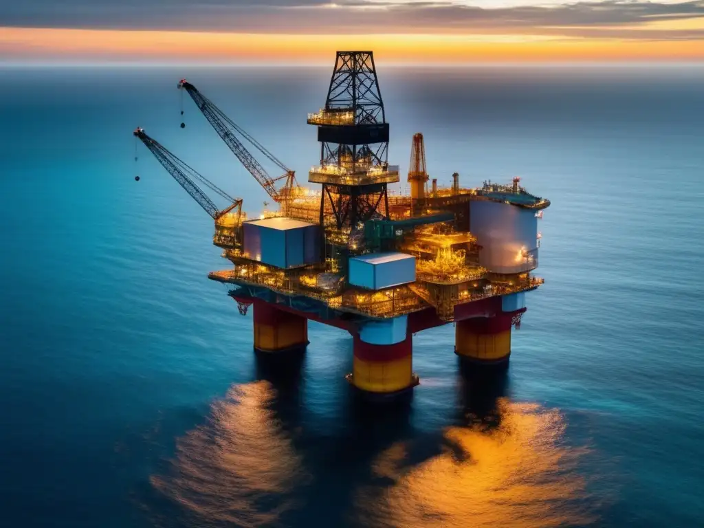 Dominio y excelencia en petróleo y gas Acciones de petróleo y gas dominantes en imagen de plataforma offshore
