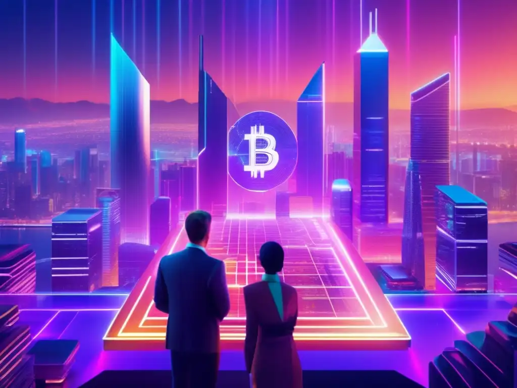 Futuro paisaje digital con rascacielos de blockchain Acreditaciones financieras reconocidas en un paisaje digital futurista de blockchain