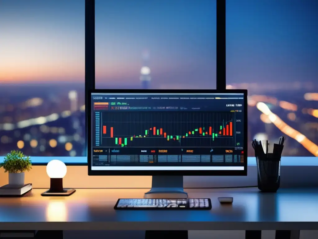 Escritorio de trading moderno Alertas de trading con análisis técnico eficiente y ambiente profesional