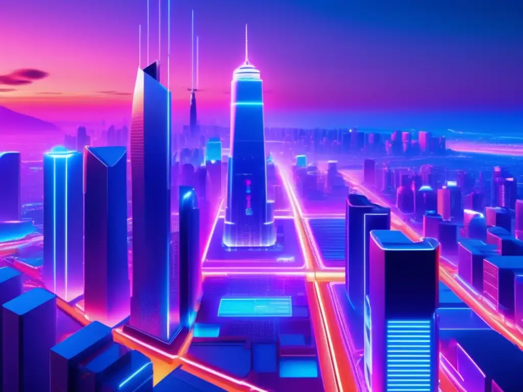 Ciudad futurista con rascacielos y criptomonedas Detectar altcoins con potencial en ciudad futurista