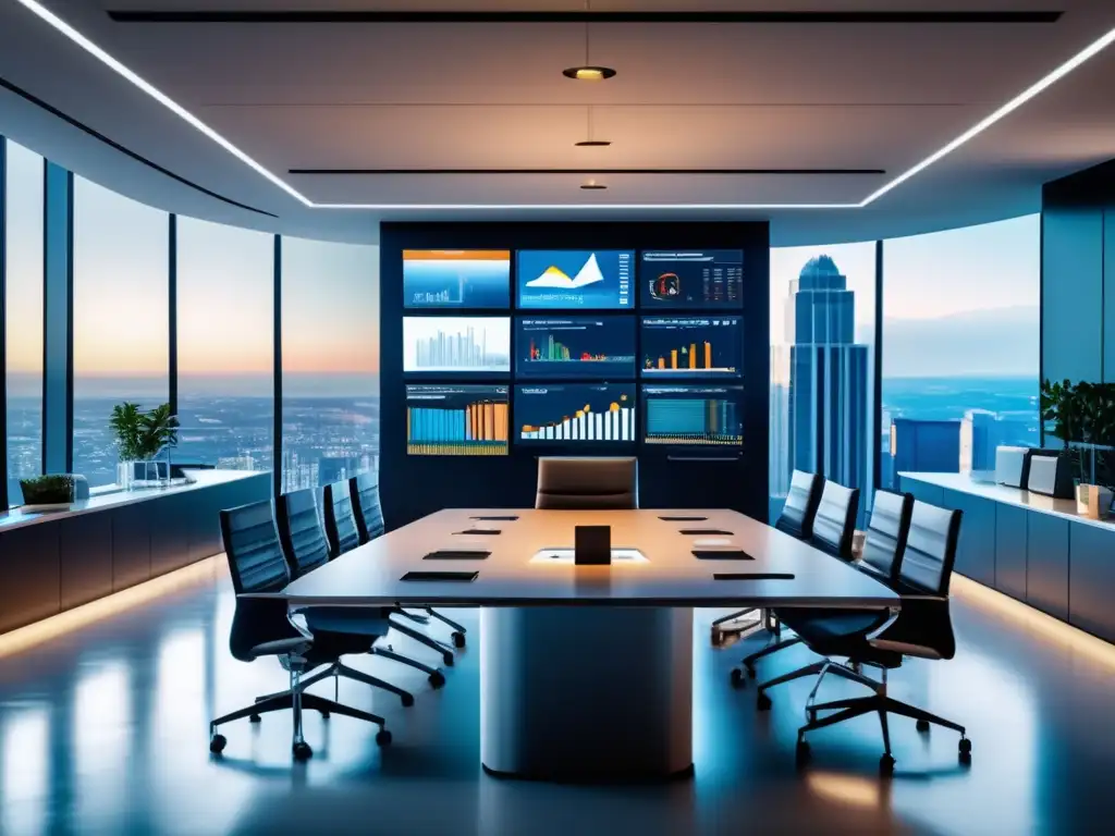 Oficina moderna con diseño minimalista y tecnología de vanguardia Ambiente empresarial dinámico con Análisis Fundamental para inversiones empresariales