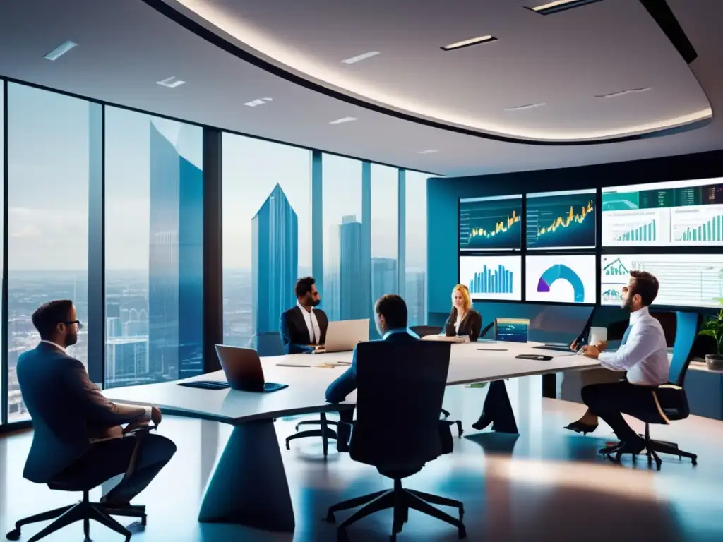 Oficina moderna y tecnológica Análisis de competencia e inversiones en oficina moderna y dinámica con profesionales y tecnología avanzada