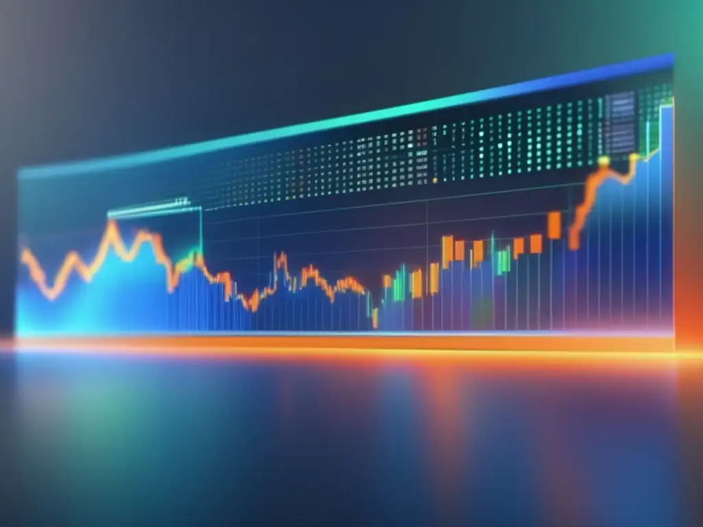 Gráfico de bolsa holográfico 8k Análisis Fundamental en mercados volátiles: gráfica 8k de acciones en pantalla holográfica moderna