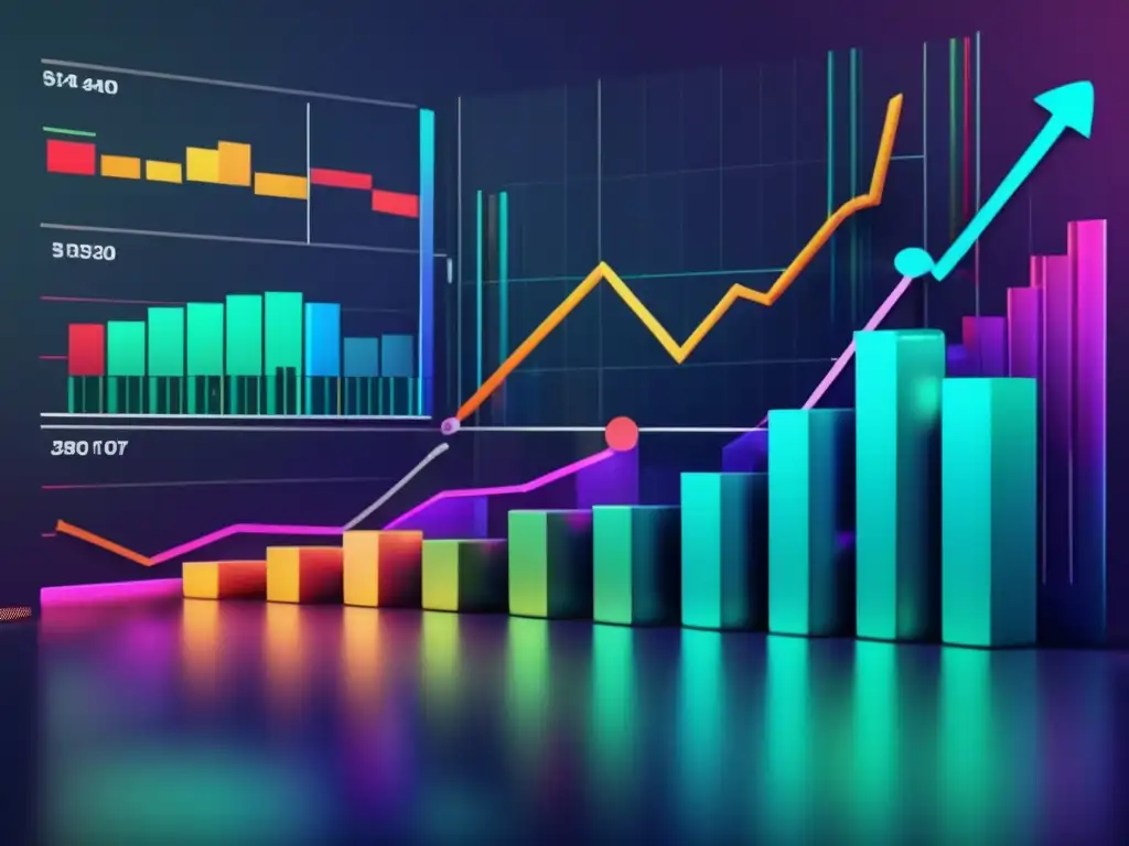 Análisis técnico de gráficos financieros Análisis técnico para inversiones: gráfico financiero de alta calidad y detalle, con líneas, barras y velas japonesas