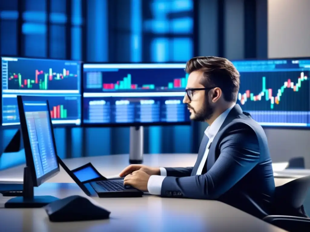Analista financiero analizando datos Analista financiero analizando datos de mercado con indicador ADX