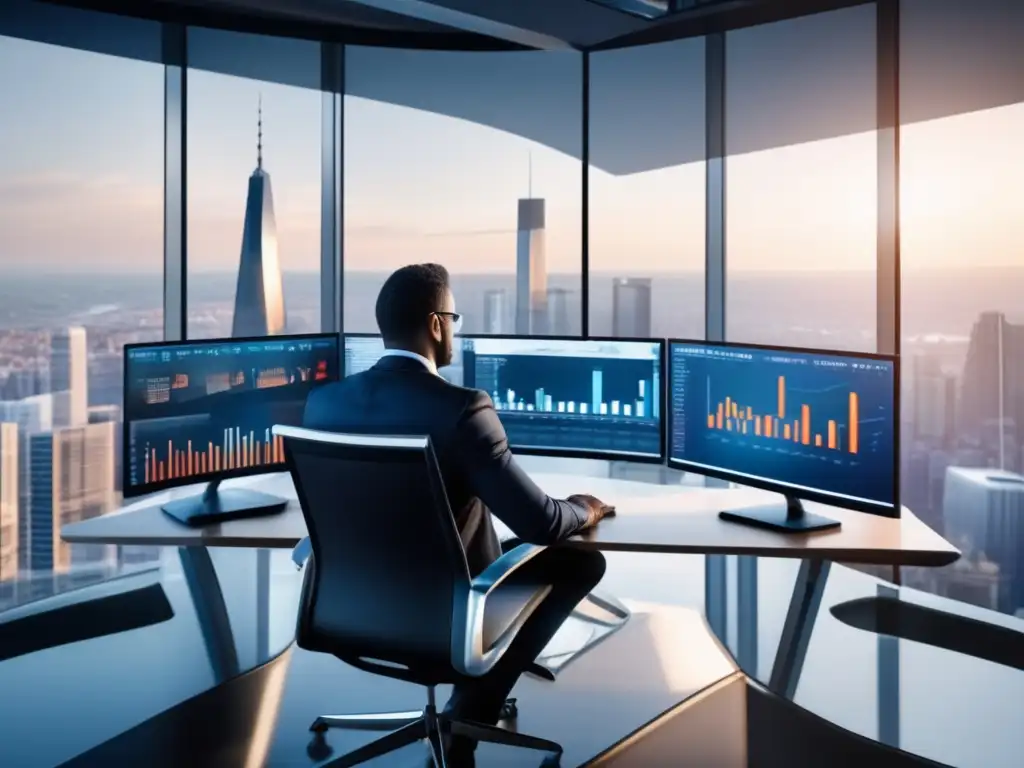 Empresario analizando gráficos financieros en oficina moderna Analista financiero en oficina moderna: Análisis Fundamental en tiempos de crisis