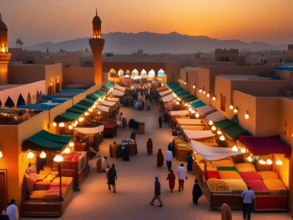 Mercado vibrante en el Medio Oriente Souk en Oriente Medio con arquitectura tradicional y vibrante cultura financiera