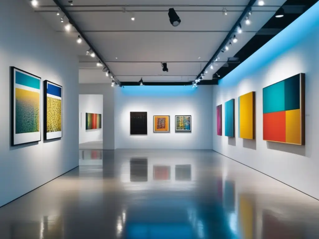 Galería de arte contemporáneo Galería arte: ambiente sofisticado con obras vibrantes