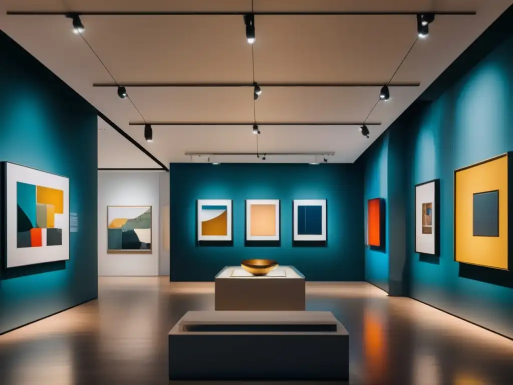 Galería de arte contemporáneo y vibrante Galería de arte con arquitectura moderna y obras vibrantes