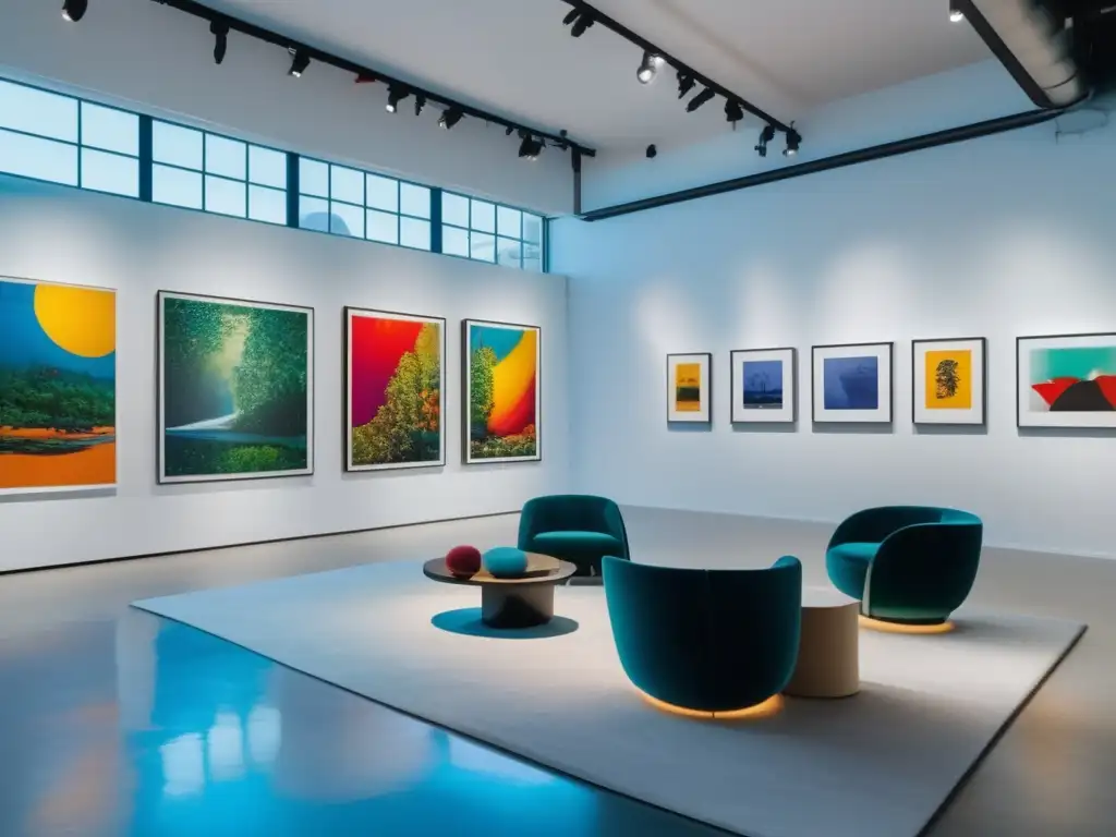 Vibrante galería de arte con obras diversas Arte emergente: pasión, belleza y crecimiento financiero - Estrategias inversión arte monetizar pasión