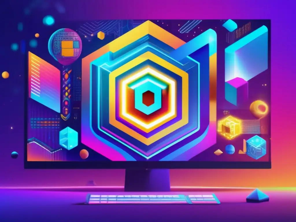 Arte digital blockchain innovador Arte blockchain: fusión innovadora con colores vibrantes y patrones geométricos