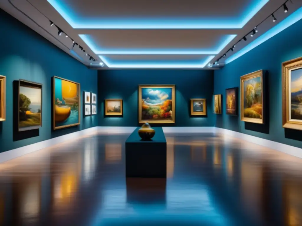Galería de arte con obras impresionantes Inversión en arte y objetos de valor: galería de arte con impresionante imagen 8k, exhibiendo pinturas y esculturas exquisitas