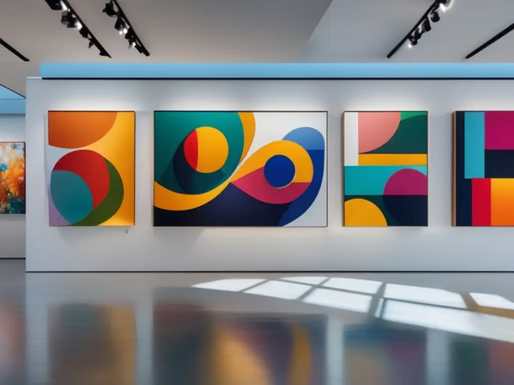 Galería de arte contemporáneo con obras vibrantes y detalladas Invertir en arte con presupuesto limitado: Galería de arte contemporáneo con obras vibrantes y detalladas en 8k