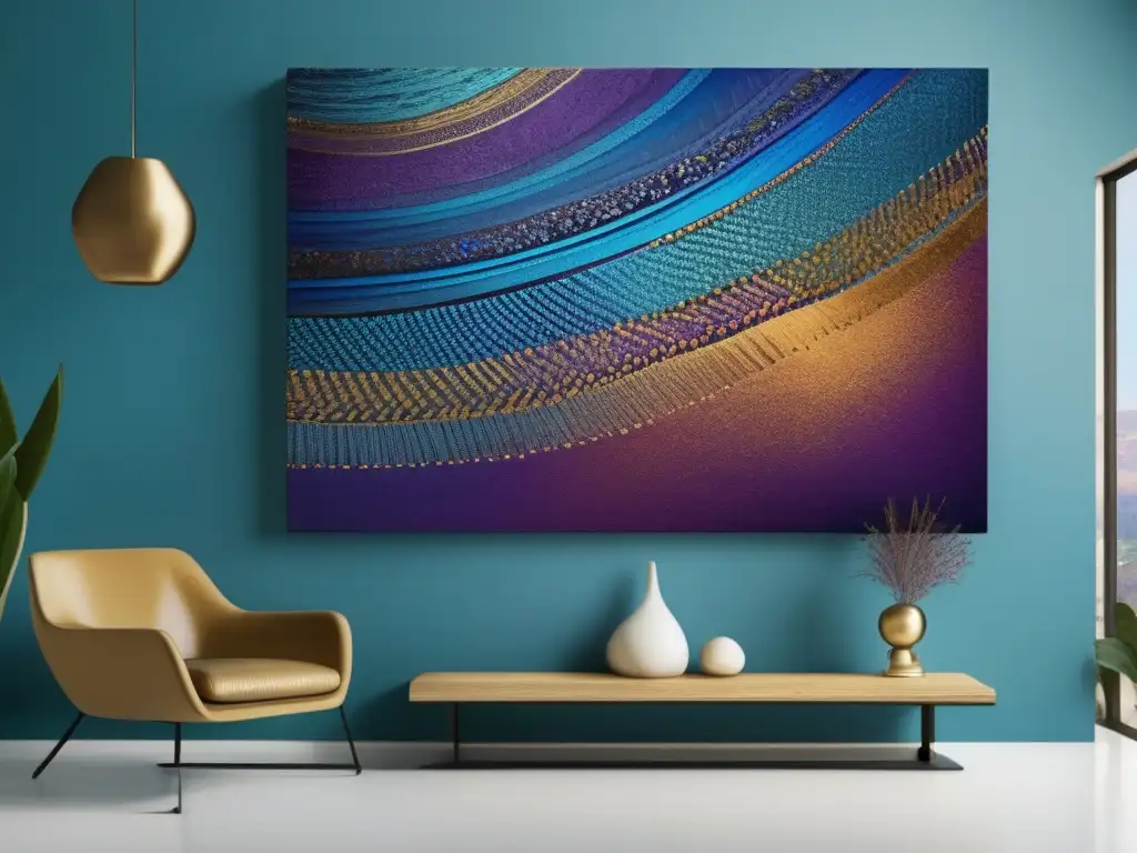 Arte abstracto vibrante con texturas detalladas Arte tejido con detalles y colores cautivadores, ideal para inversiones seguras en falsificaciones