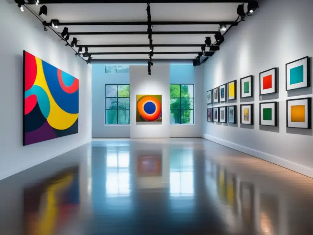 Exposición de arte vibrante y cautivadora Artistas emergentes en vibrante y cautivadora galería de arte, con obras diversas iluminadas por luz natural