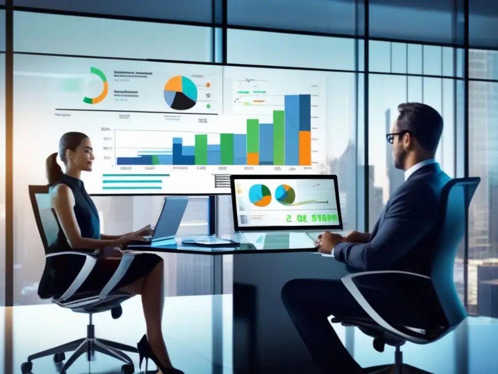 Asesor financiero y cliente en oficina Asesor financiero experto en inversiones en una oficina moderna