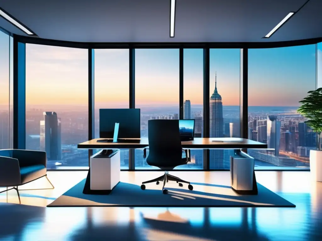 Oficina moderna con vista panorámica de ciudad Asesor financiero brinda importancia en inversiones