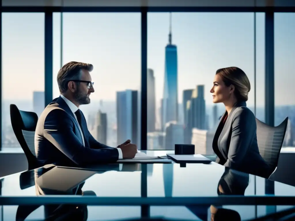 Asesor financiero profesional en oficina moderna Asesor financiero en oficina moderna con cliente, transmite profesionalidad y confianza