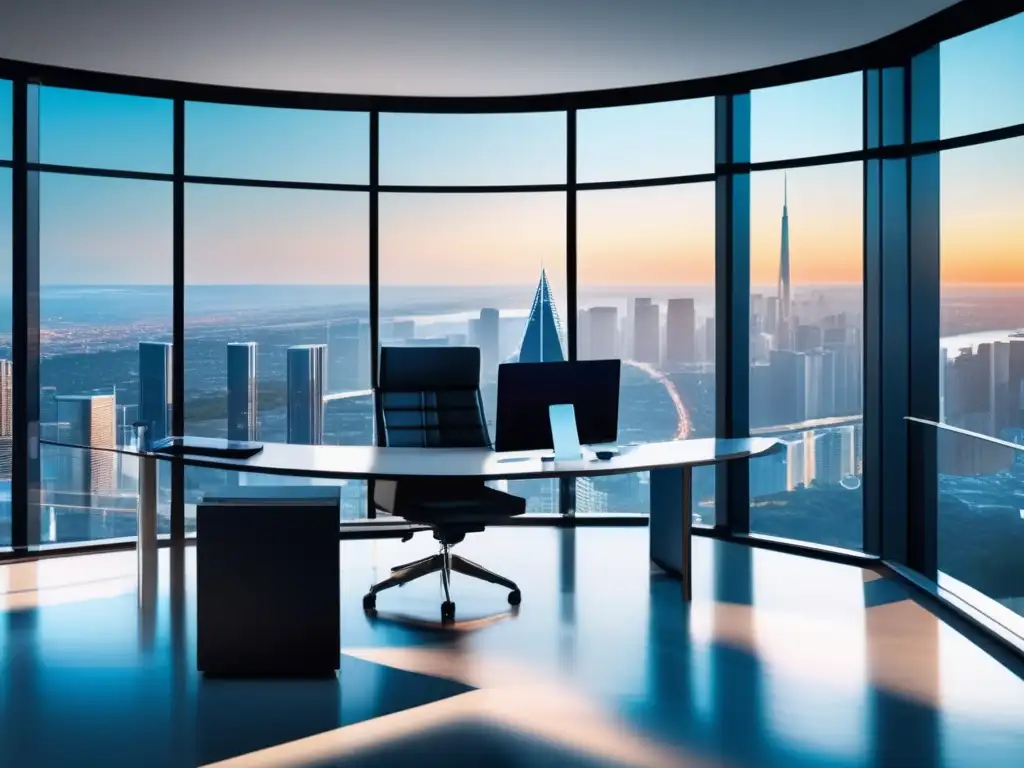 Oficina contemporánea con vista panorámica Asesoría legal para inversiones cripto en una oficina moderna y elegante con vista a la ciudad