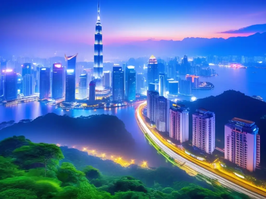 Ciudad asiática vibrante y cautivadora Guía ETFs AsiaPacífico inteligente: ciudad vibrante reflejando el crecimiento y oportunidades de inversión en la región