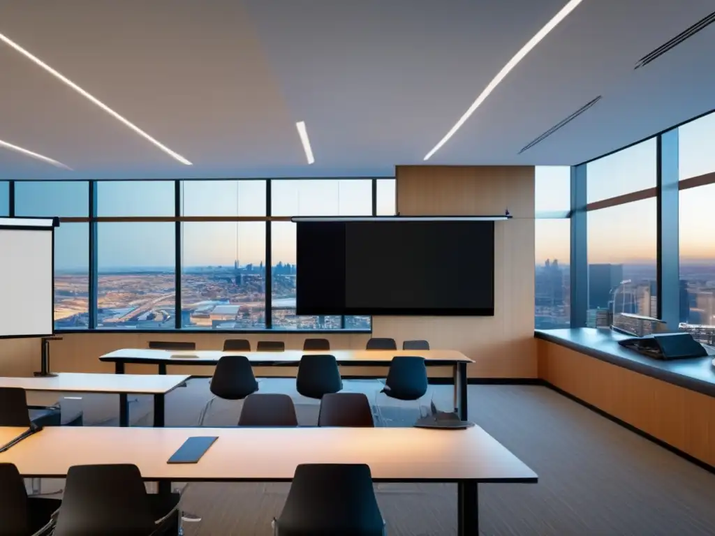 Moderno aula con tecnología avanzada Aula moderna con certificación financiera elite (110 caracteres)