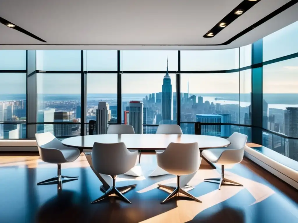 Aula moderna y colaborativa Aula moderna con vista panorámica de la ciudad y cursos de inversión financiera