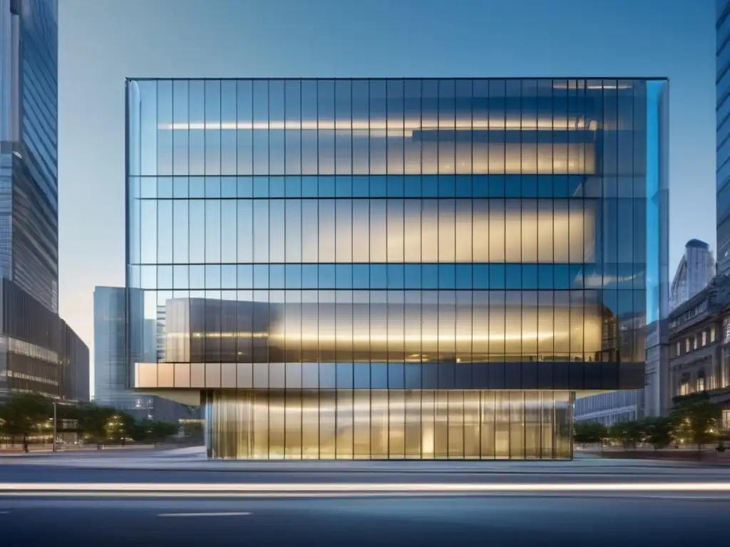 Edificio bancario moderno en ciudad vibrante Evolución de la banca en productos derivados