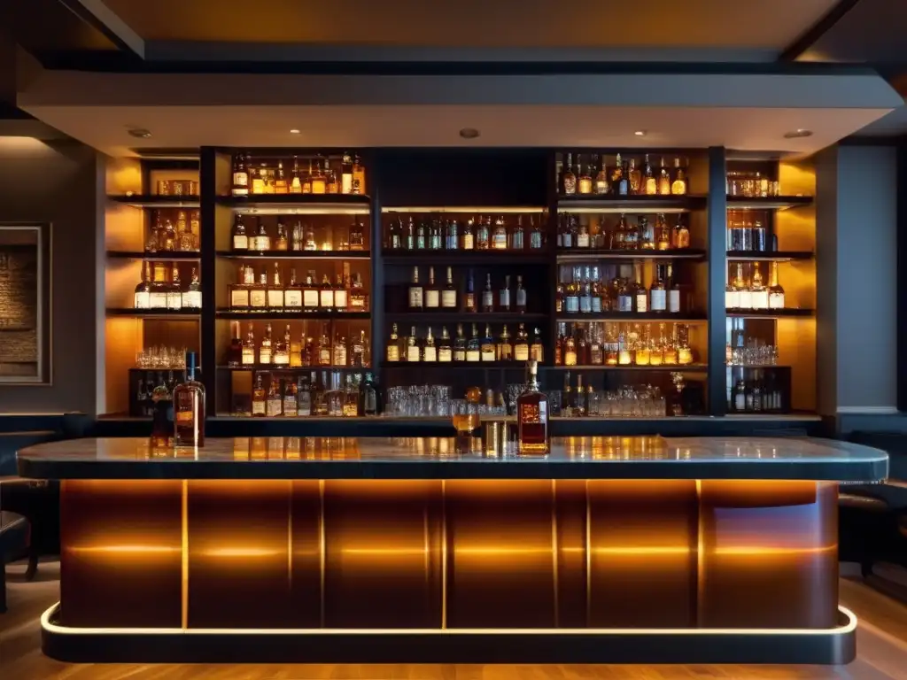 Bar de whisky de lujo con diseño moderno y exclusivo Bar de whisky lujoso con diseño moderno