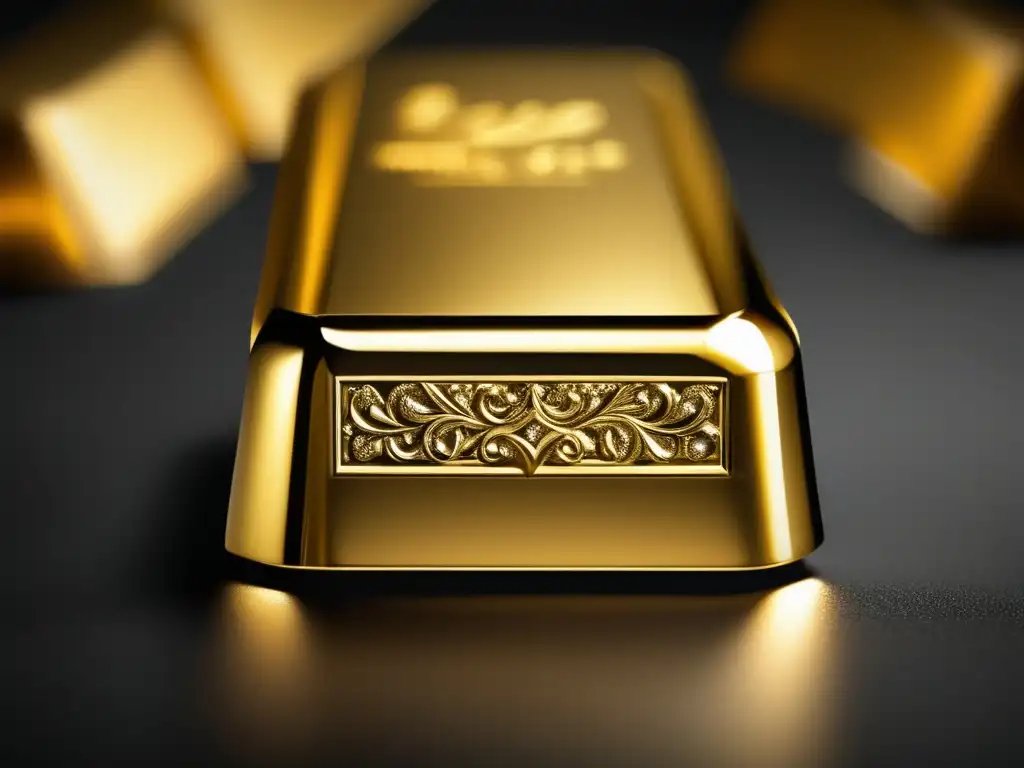 Barra de oro recién acuñada, brillante y detallada Barra de oro reluciente, detalles intrincados, valor del metal precioso