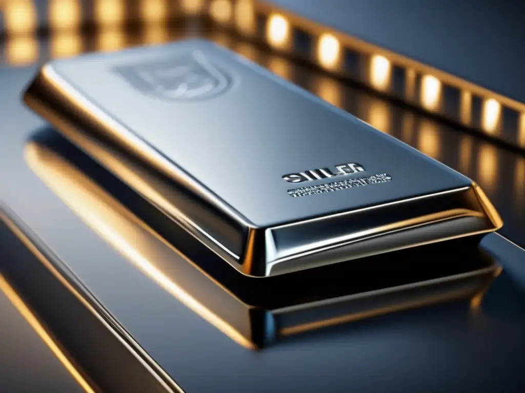Barra de plata futurista reflejando su entorno Barra de plata futurista reflejando el entorno con su superficie suave