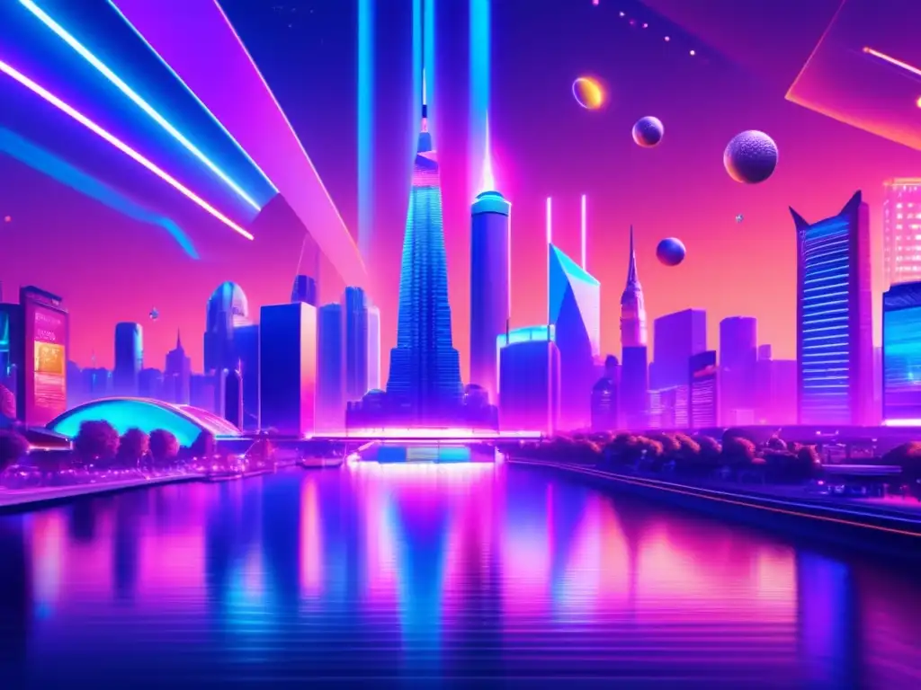 Futuro entretenimiento con Altcoins Beneficios de Altcoins en entretenimiento: ciudad futurista, realidad virtual, videojuegos, conciertos, streaming, compras en línea