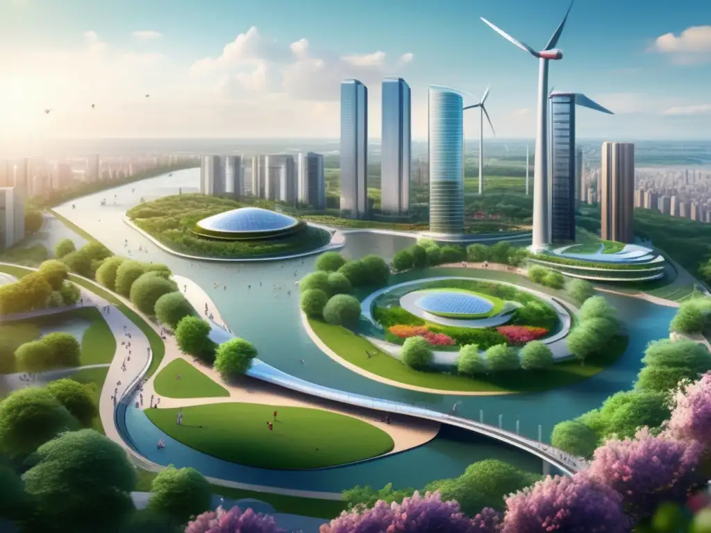 Ciudad sostenible con parque verde y energía renovable Beneficios de invertir en bonos verdes en una ciudad moderna y sostenible