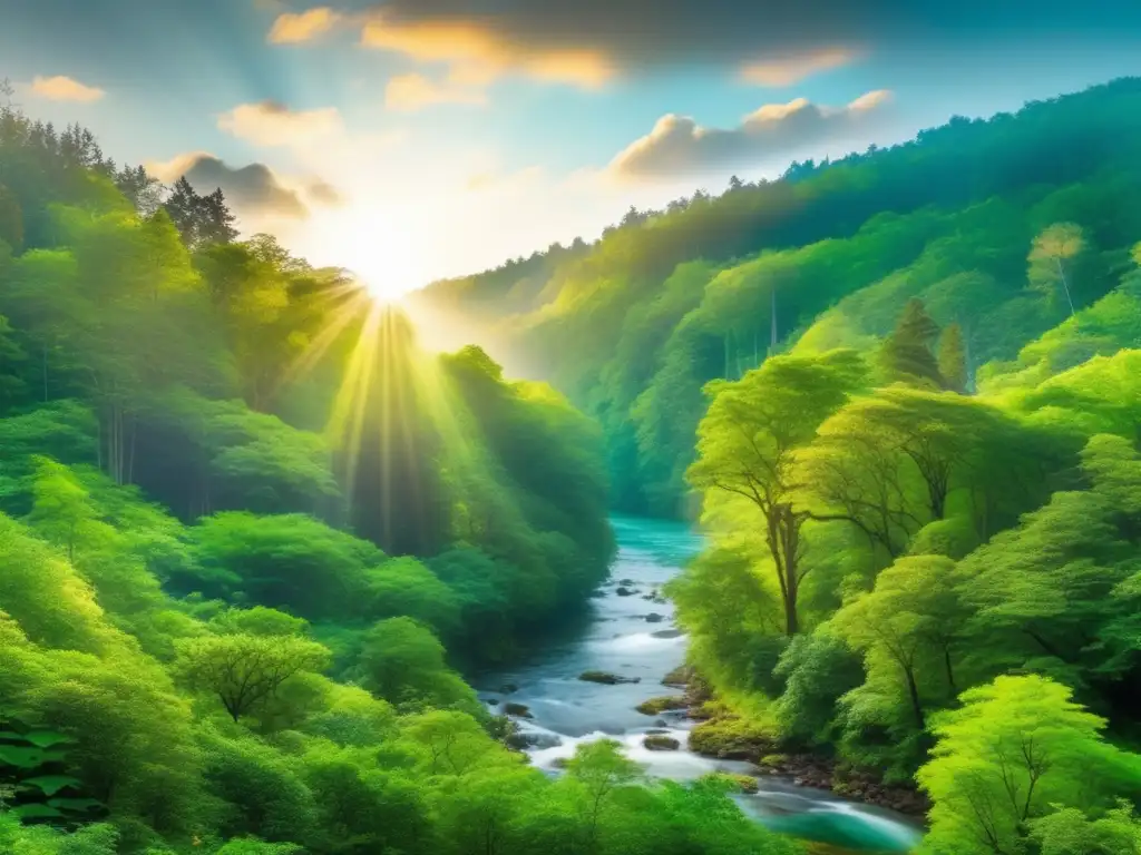 Bosque verde exuberante con luz solar Beneficios de los bonos verdes