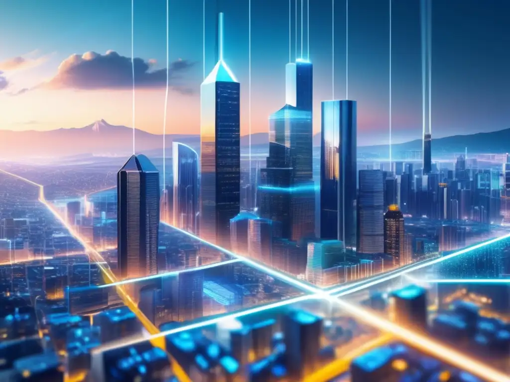 Blockchain y smart contracts: Infraestructura futurista Beneficios de contratos inteligentes en una ciudad futurista con tecnología avanzada