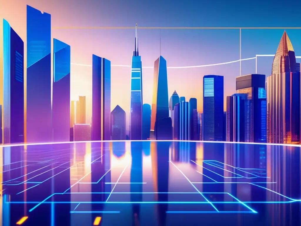 Futuro financiero con inversores analizando datos Beneficios de invertir en criptomonedas: Futuro financiero con inversores analizando datos en ciudad futurista