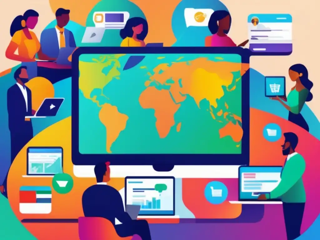 Crowdfunding global y diverso Beneficios crowdfunding transfronterizo: imagen vibrante con personas de diferentes países usando plataforma digital