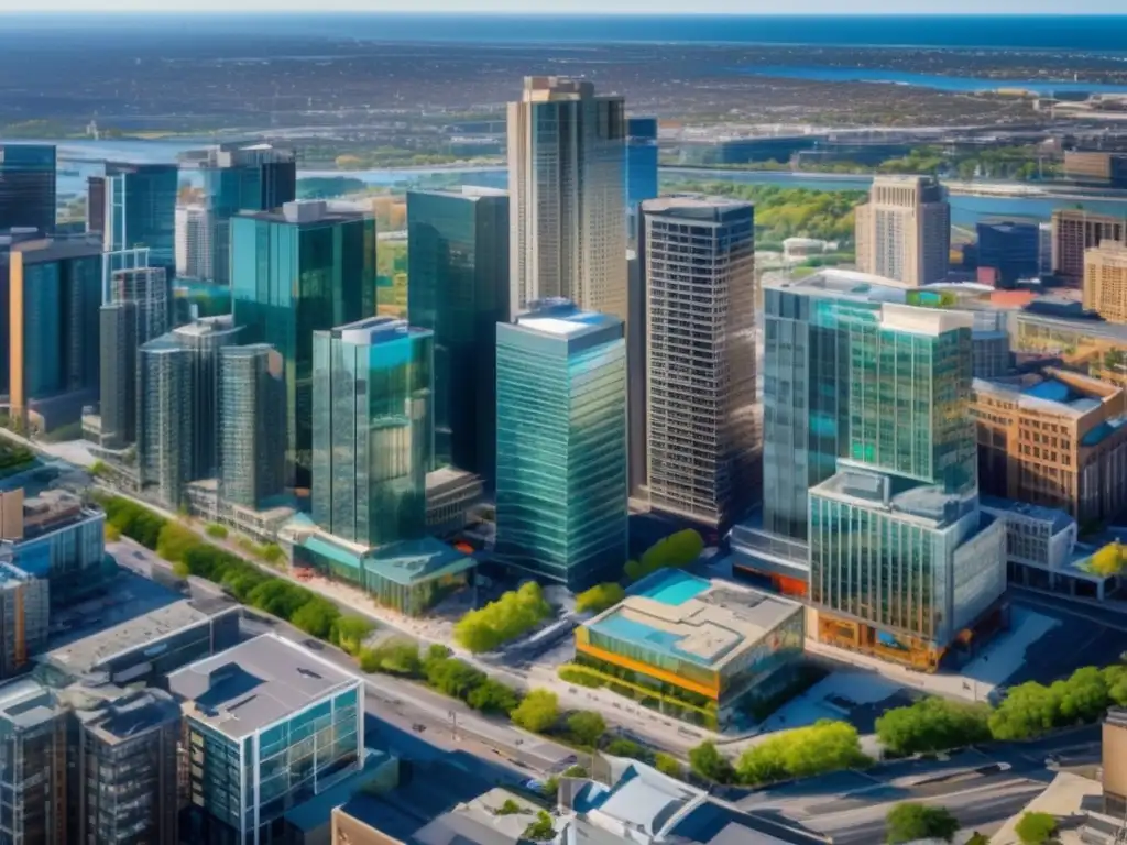 Paisaje urbano moderno con diversidad de propiedades Beneficios diversificación inmobiliaria en ciudad vibrante