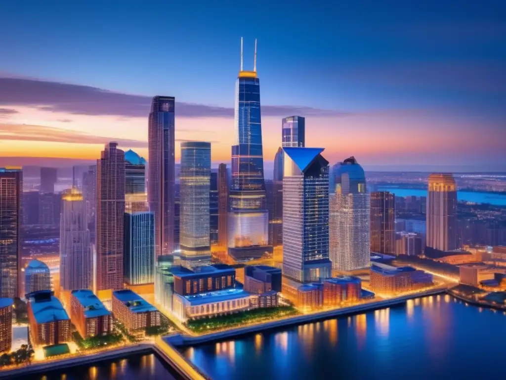 Ciudad moderna con diversidad de propiedades Beneficios de diversificación inmobiliaria en una ciudad moderna y vibrante al atardecer