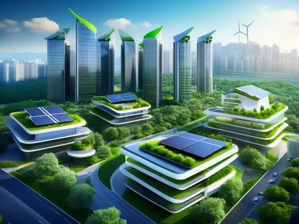 Ciudad moderna sostenible con energías renovables Beneficios de energías renovables en inversiones: ciudad moderna, sostenibilidad y progreso