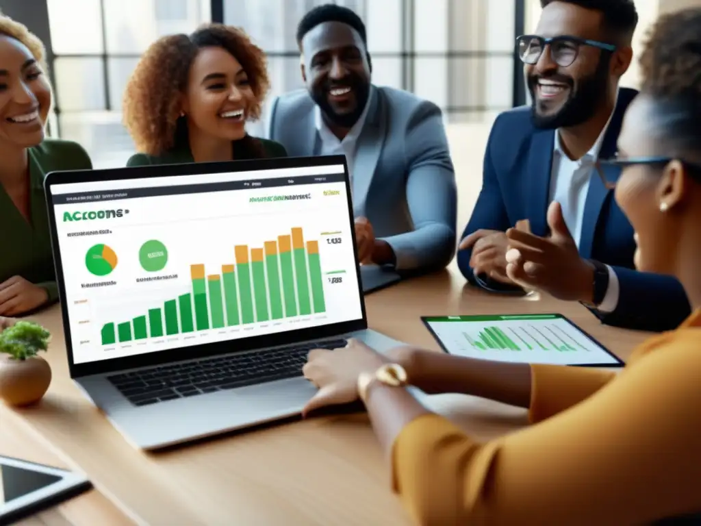 Conversación de inversión positiva con Acorns Beneficios de invertir con Acorns: Grupo diverso de personas discutiendo inversiones exitosas y utilizando la interfaz amigable de Acorns