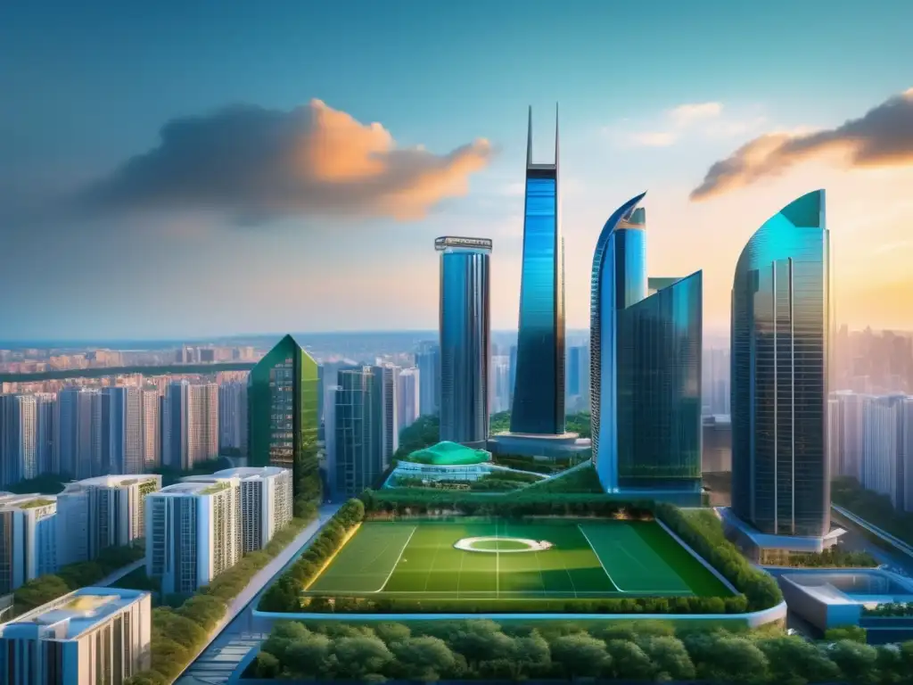 Atractivo mercado inmobiliario Beneficios inversión inmobiliaria: ciudad moderna, edificio lujoso, crecimiento y potencial