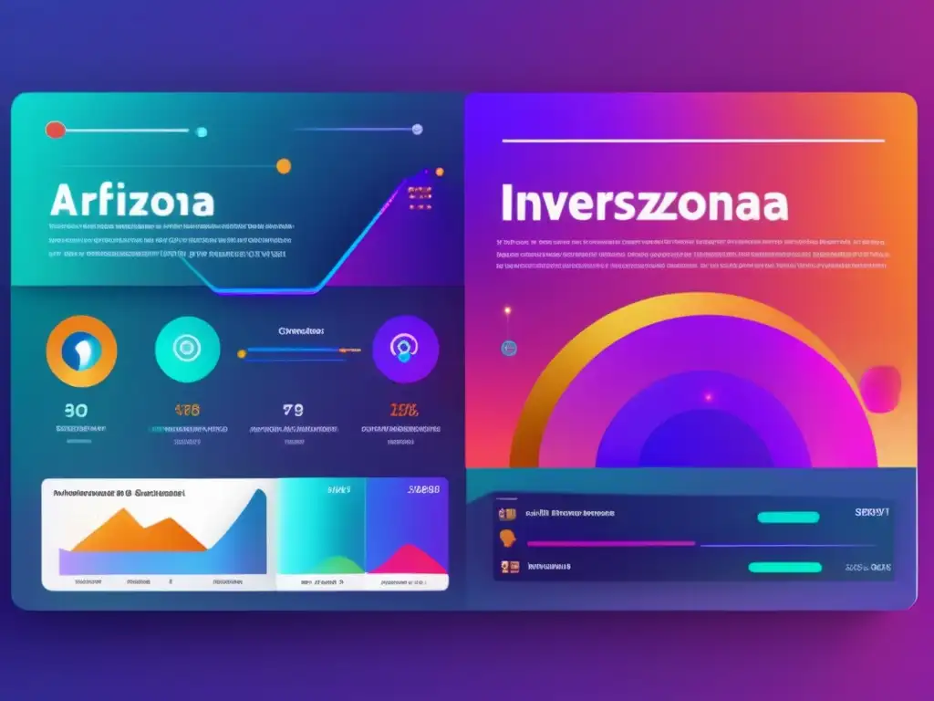 Integración de IA en plataforma InverZona con chatbot AI Beneficios IA en DeFi: Integración AI en InverZona, interfaz futurista, chatbot financiero, gráficos interactivos, ciudad financiera
