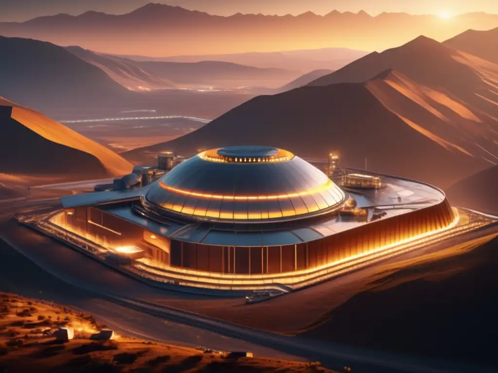 Futuro minero entre montañas Beneficios de la minería de criptomonedas en una instalación futurista rodeada de montañas pintorescas