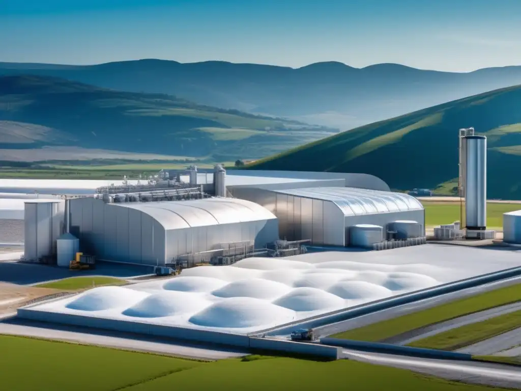 Fábrica de sal moderna en paisaje idílico Beneficios de invertir en sal: industria moderna y eficiente, trabajadores profesionales y tecnología innovadora