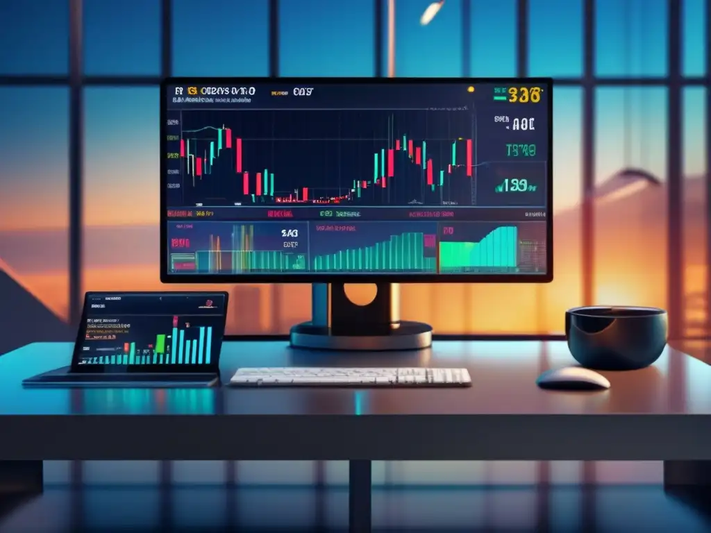 Plataforma de trading moderna y profesional Beneficios del SAR Parabólico en inversiones: plataforma moderna, gráficos financieros, datos en tiempo real, colores vibrantes y diseño intuitivo