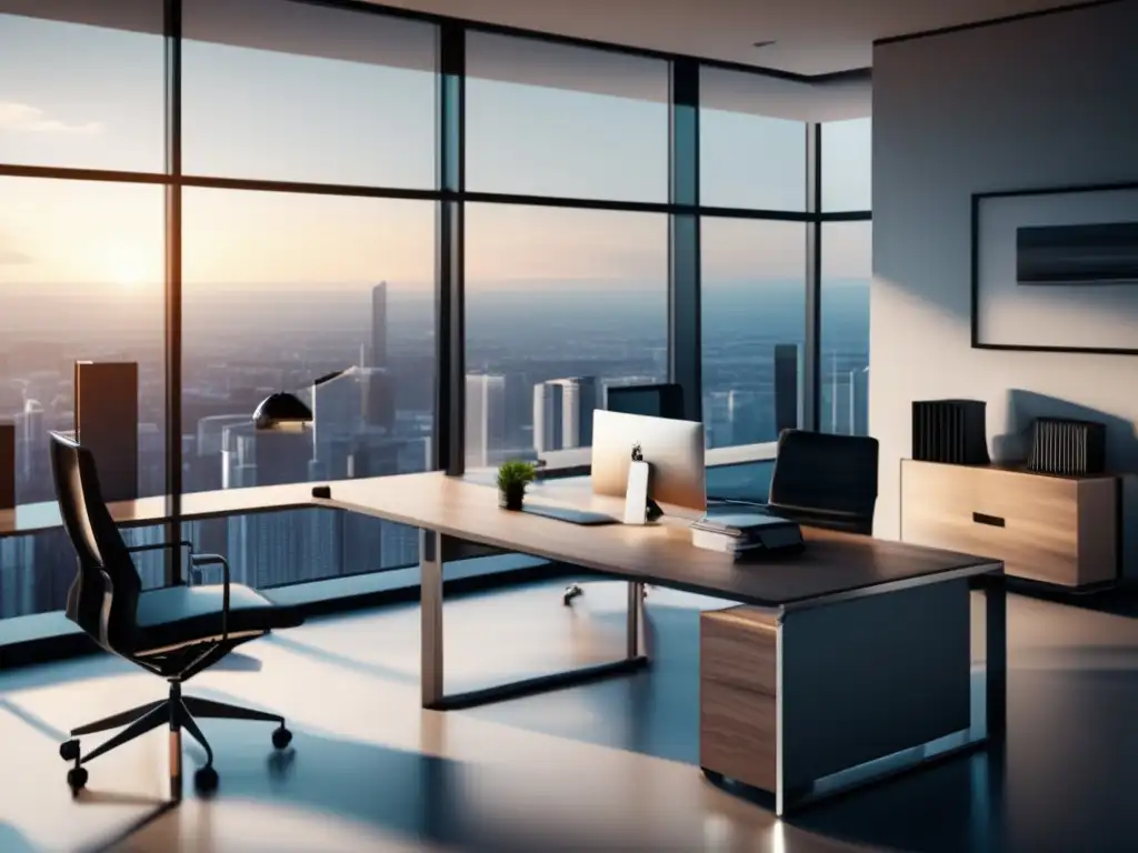 Oficina moderna con diseño sofisticado Beneficios de seguros inversión: diseño moderno, luz natural, análisis profesional