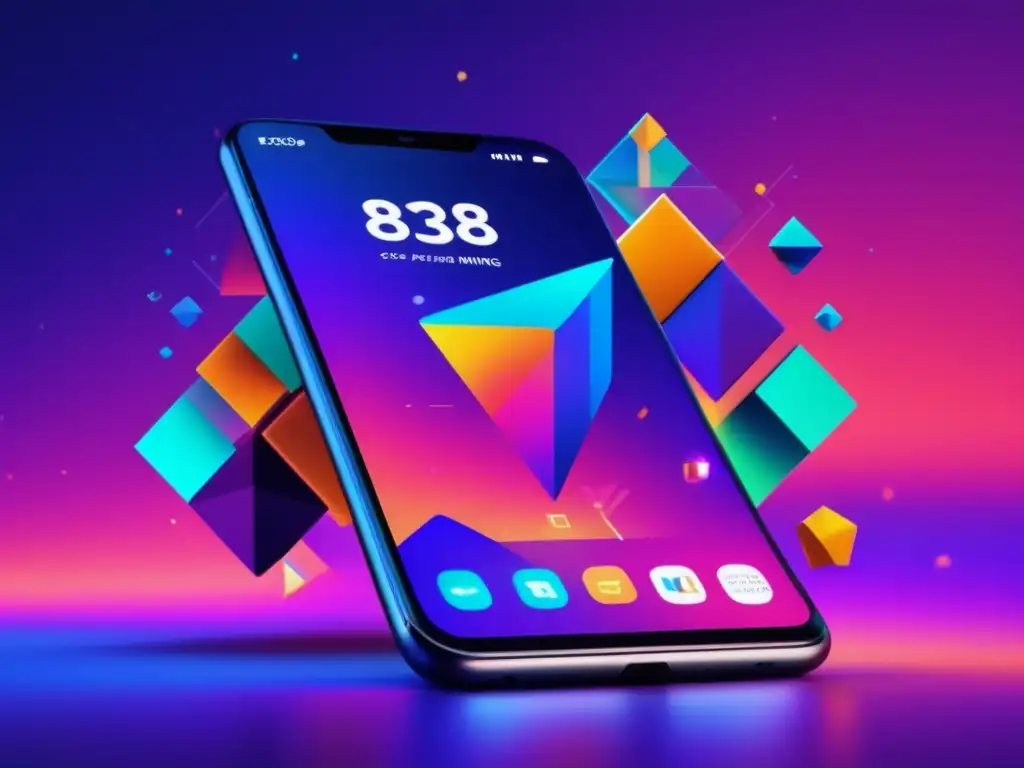 Smartphone flotante con pantalla de minería de criptomonedas Beneficios minería móvil: smartphone futurista minando criptomonedas en un entorno abstracto